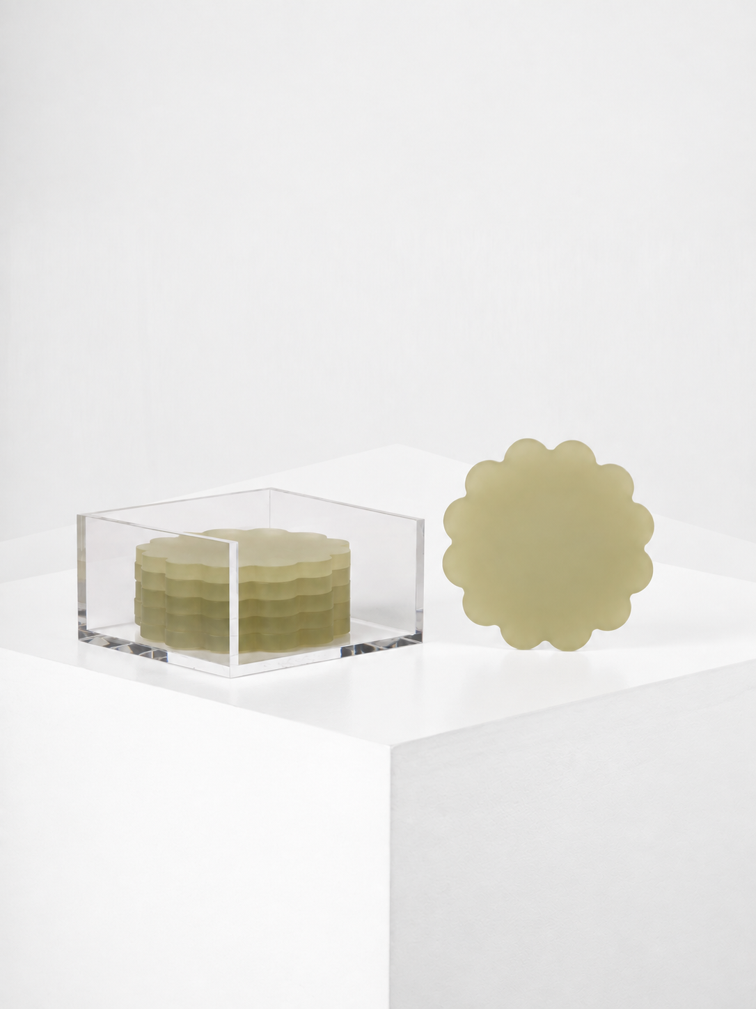The SCALLOP coasters in Olive