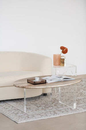 
                  
                    Load image into Gallery viewer, The OVAL travertine and acrylic coffee table
                  
                